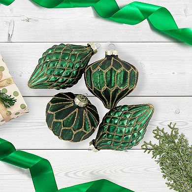 Northlight 4-Pack Green with Gold Glitter Onion & Finial Glass Christmas Ornaments