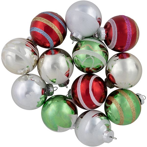 Northlight 12-Pack Multi Color Vintage Design Glass Ball Christmas