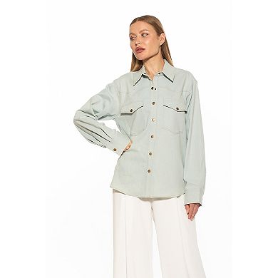 Women's ALEXIA ADMOR Della Classic Western Button Down Oversized Denim Top