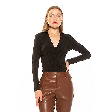 Women's ALEXIA ADMOR Alina Ruched Long Sleeve Collared Button Down Shirt