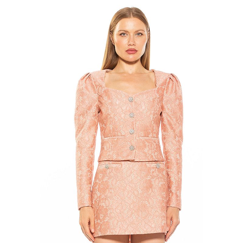 Women's ALEXIA ADMOR Rowan Long Puff Sleeve Sweetheart Lace Jacket,