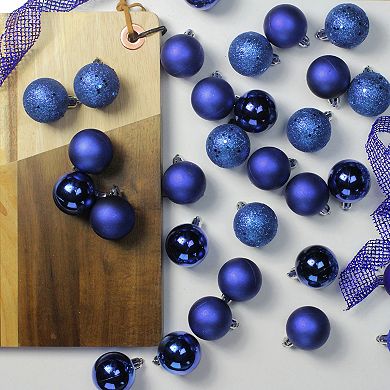 Northlight Royal Blue Shatterproof 4-Finish Christmas Ball Ornaments 96 pc Set