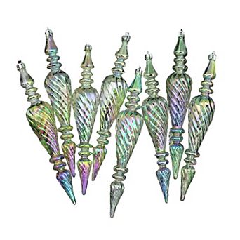 Northlight 7 in Clear Spiral Shatterproof Iridescent Christmas Finial Ornaments 8 pc Set