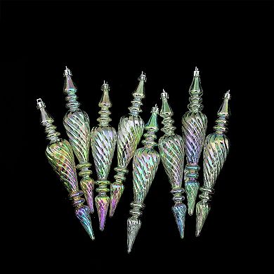Northlight 7-in. Clear Spiral Shatterproof Iridescent Christmas Finial Ornaments 8-piece Set
