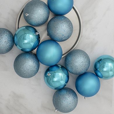 Northlight 32-Pack Turquoise Blue Shatterproof 4-Finish Christmas Ball Ornaments