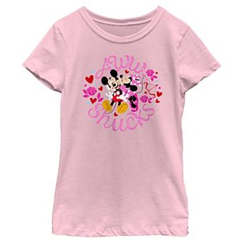 Disney's Mickey Mouse And Minnie Kiss Girls Graphic Tee
