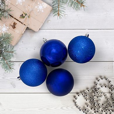 Northlight Royal Blue Shatterproof 4-Finish Christmas Ball Ornaments 32 pc Set