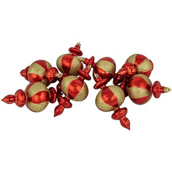 Northlight 8-Pack Red & Gold Shatterproof Round Finial Christmas Ornaments