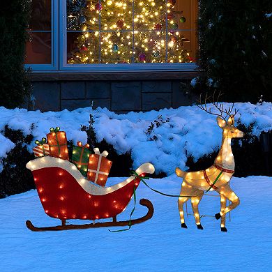 Northlight LED Lighted Reindeer with Sleigh Outdoor Christmas Decoration