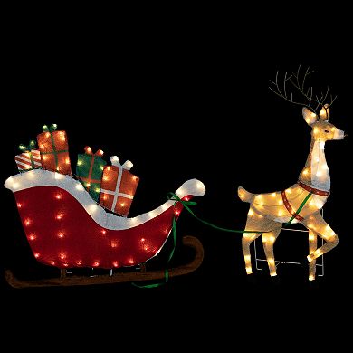 Northlight LED Lighted Reindeer with Sleigh Outdoor Christmas Decoration
