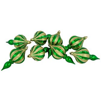 Northlight 8-Pack Green Shatterproof Finial Christmas Ornaments