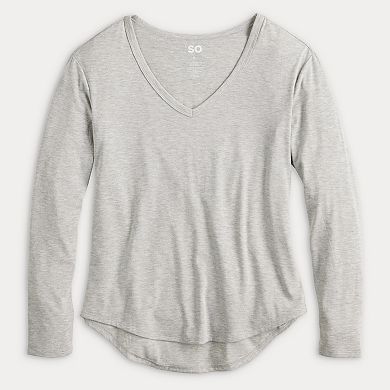 Juniors' SO Long Sleeve V-Neck Tee