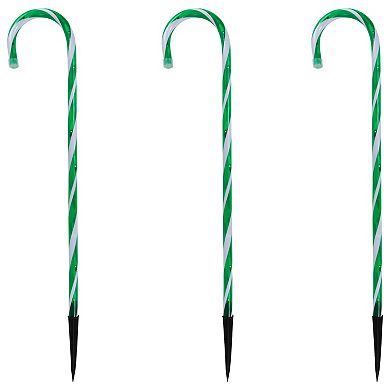 Northlight Green & White Twinkle Candy Cane Pathway Markers 3-piece Set