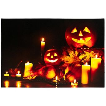 Northlight LED Lit Jack-O-Lanterns and Leaves Halloween Canvas Wall Art