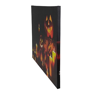 Northlight LED Lit Jack-O-Lanterns and Leaves Halloween Canvas Wall Art
