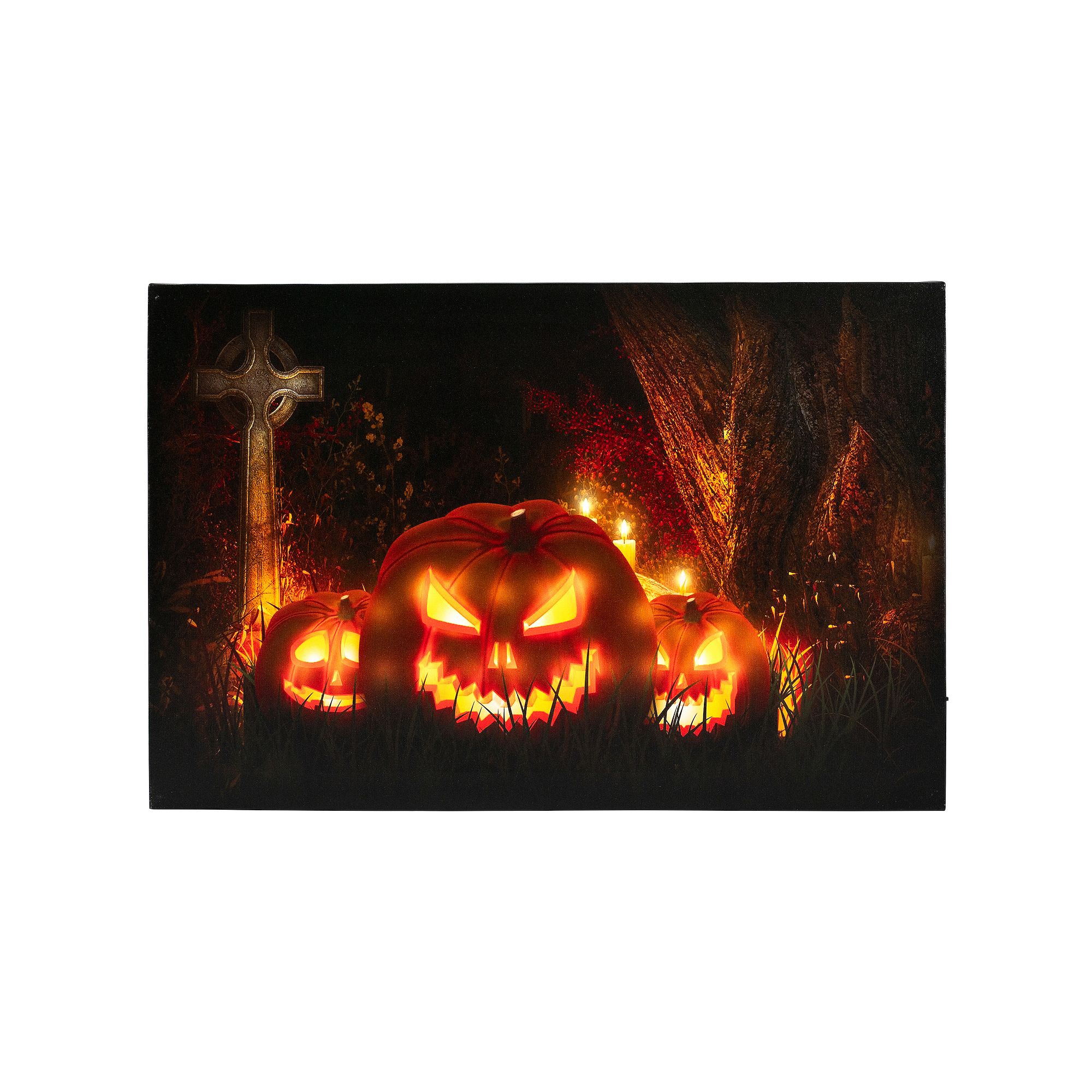 Northlight LED LitJack-O-Lanterns in a Cemetery Halloween Canvas Wall Art, 