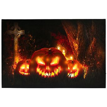 Northlight LED LitJack-O-Lanterns in a Cemetery Halloween Canvas Wall Art