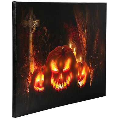 Northlight LED LitJack-O-Lanterns in a Cemetery Halloween Canvas Wall Art
