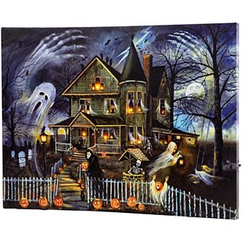 Northlight LED Lit Creepy Haunted House Halloween Canvas Wall Art
