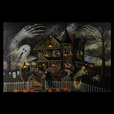 Northlight LED Lit Creepy Haunted House Halloween Canvas Wall Art