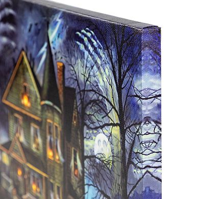 Northlight LED Lit Creepy Haunted House Halloween Canvas Wall Art