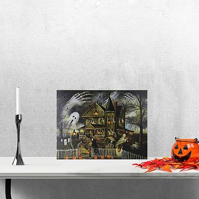 Northlight LED Lit Creepy Haunted House Halloween Canvas Wall Art