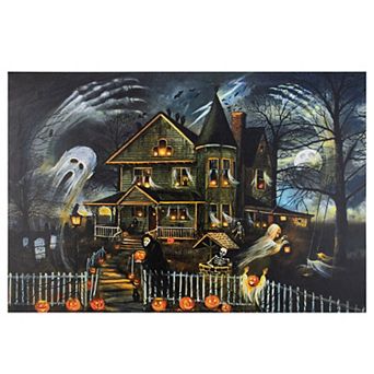 Northlight LED Lit Creepy Haunted House Halloween Canvas Wall Art