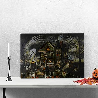Northlight LED Lit Creepy Haunted House Halloween Canvas Wall Art