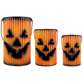 Northlight 3 pc Halloween Black & Orange Metal Pumpkin Lantern Decoration Set