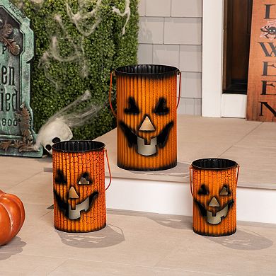 Northlight 3-Piece Halloween Black & Orange Metal Pumpkin Lantern Decoration Set