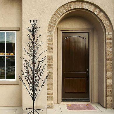 Northlight 6-ft. Pre-Lit Black & Orange 400-Light Cascade Twig Halloween Tree