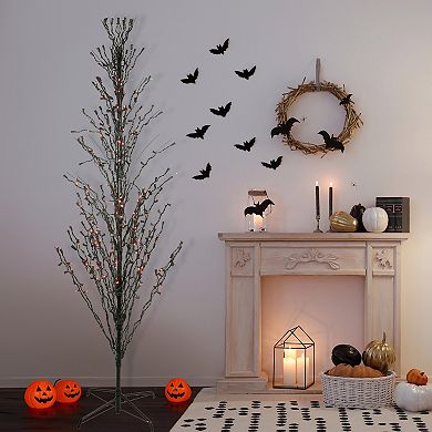 Northlight 6-ft. Pre-Lit Black & Orange 400-Light Cascade Twig Halloween Tree