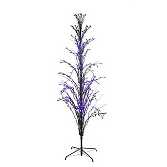 Northlight 4-ft. Pre-Lit Black & Purple 150-Light Cascade Twig Halloween Tree
