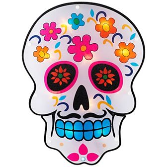 Northlight Day of the Dead Sugar Skull Light-Up Window Silhouette Halloween Decoration