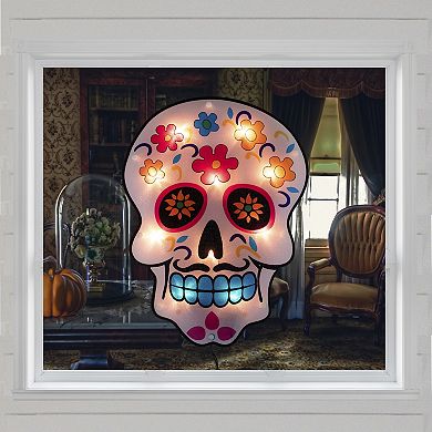 Northlight Day of the Dead Sugar Skull Light-Up Window Silhouette Halloween Decoration