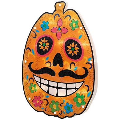Northlight Sugar Skull Pumpkin Light-Up Window Silhouette Halloween Decoration