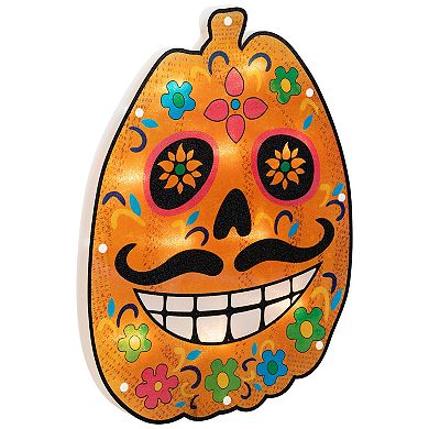 Northlight Sugar Skull Pumpkin Light-Up Window Silhouette Halloween Decoration