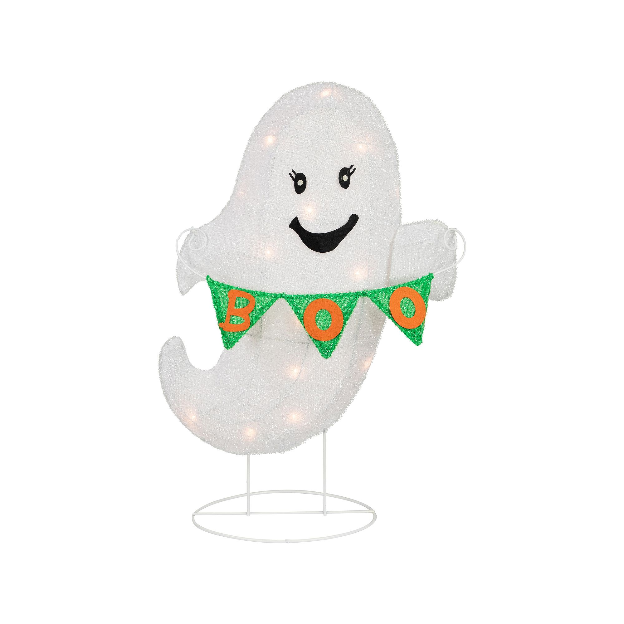 Northlight Lighted LED White Ghost with Boo Banner Halloween Yard Deco