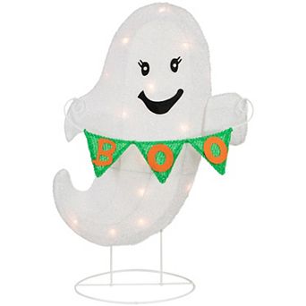 Northlight Lighted LED White Ghost with "Boo" Banner Halloween Yard Decoration