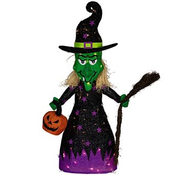 Northlight Spooky Town LED Lighted Witch with Broom Outdoor Halloween Decoration