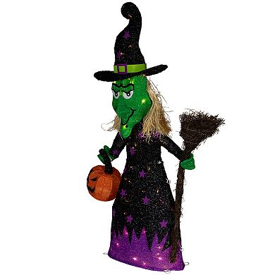 Northlight Spooky Town LED Lighted Witch with Broom Outdoor Halloween Decoration
