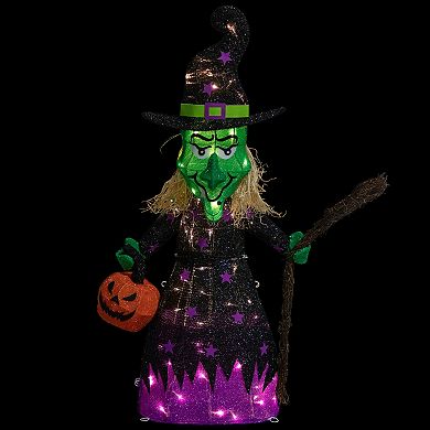 Northlight Spooky Town LED Lighted Witch with Broom Outdoor Halloween Decoration