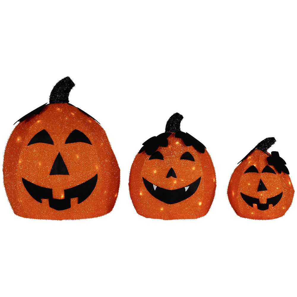 Northlight 3-Piece Spooky Town LED Light-Up Jack-O-Lantern Halloween ...