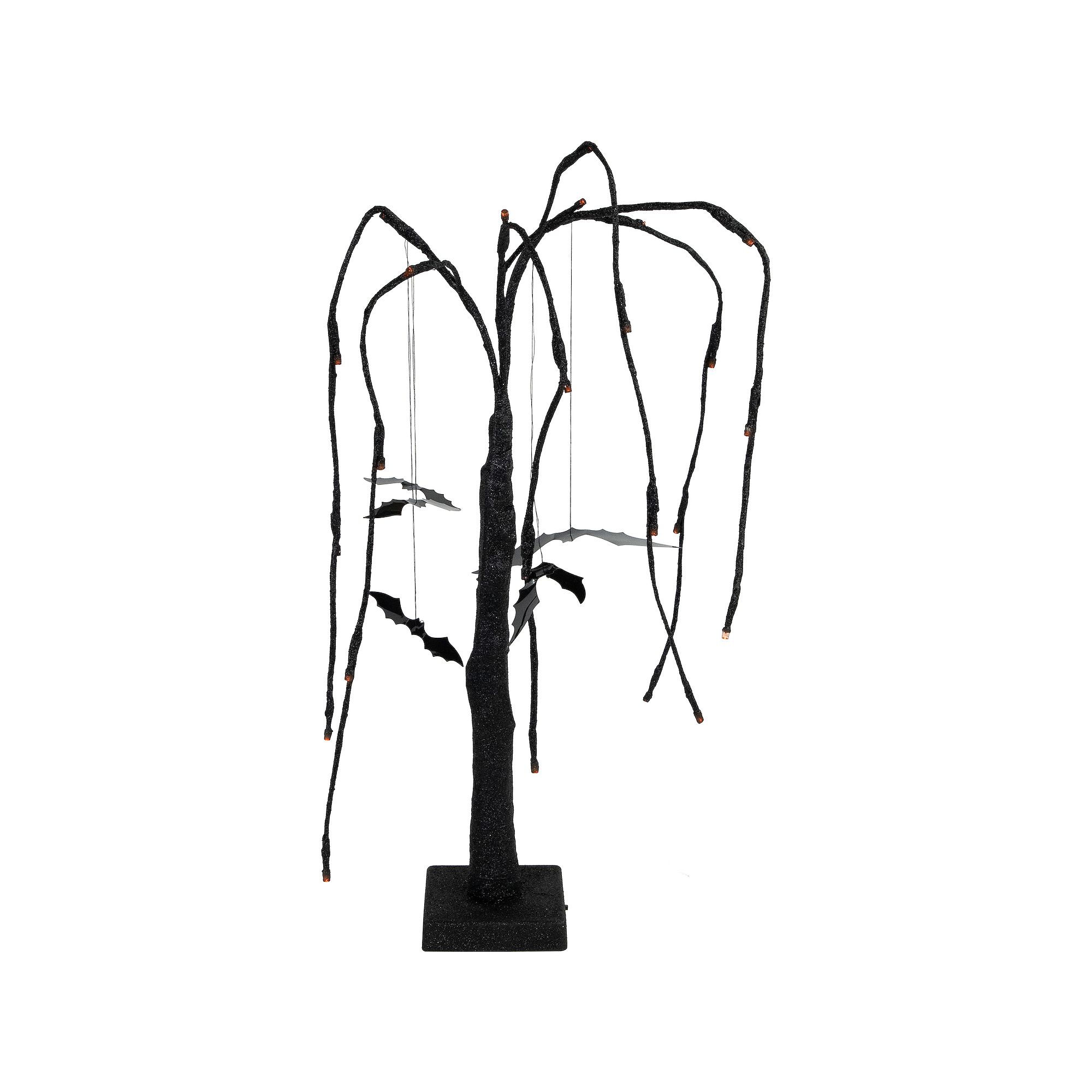 Northlight LED Lighted Black Glittered Halloween Artificial Willow Tree & B