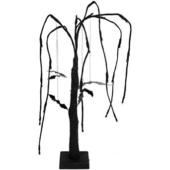 Northlight LED Lighted Black Glittered Halloween Artificial Willow Tree & Bats Decoration