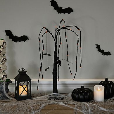 Northlight LED Lighted Black Glittered Halloween Artificial Willow Tree & Bats Decoration