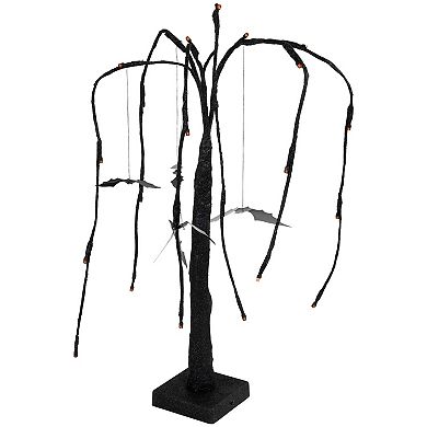 Northlight LED Lighted Black Glittered Halloween Artificial Willow Tree & Bats Decoration