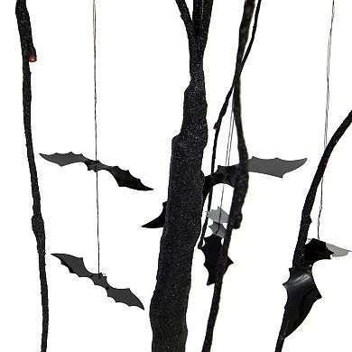 Northlight LED Lighted Black Glittered Halloween Artificial Willow Tree & Bats Decoration