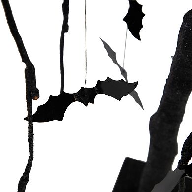 Northlight LED Lighted Black Glittered Halloween Artificial Willow Tree & Bats Decoration