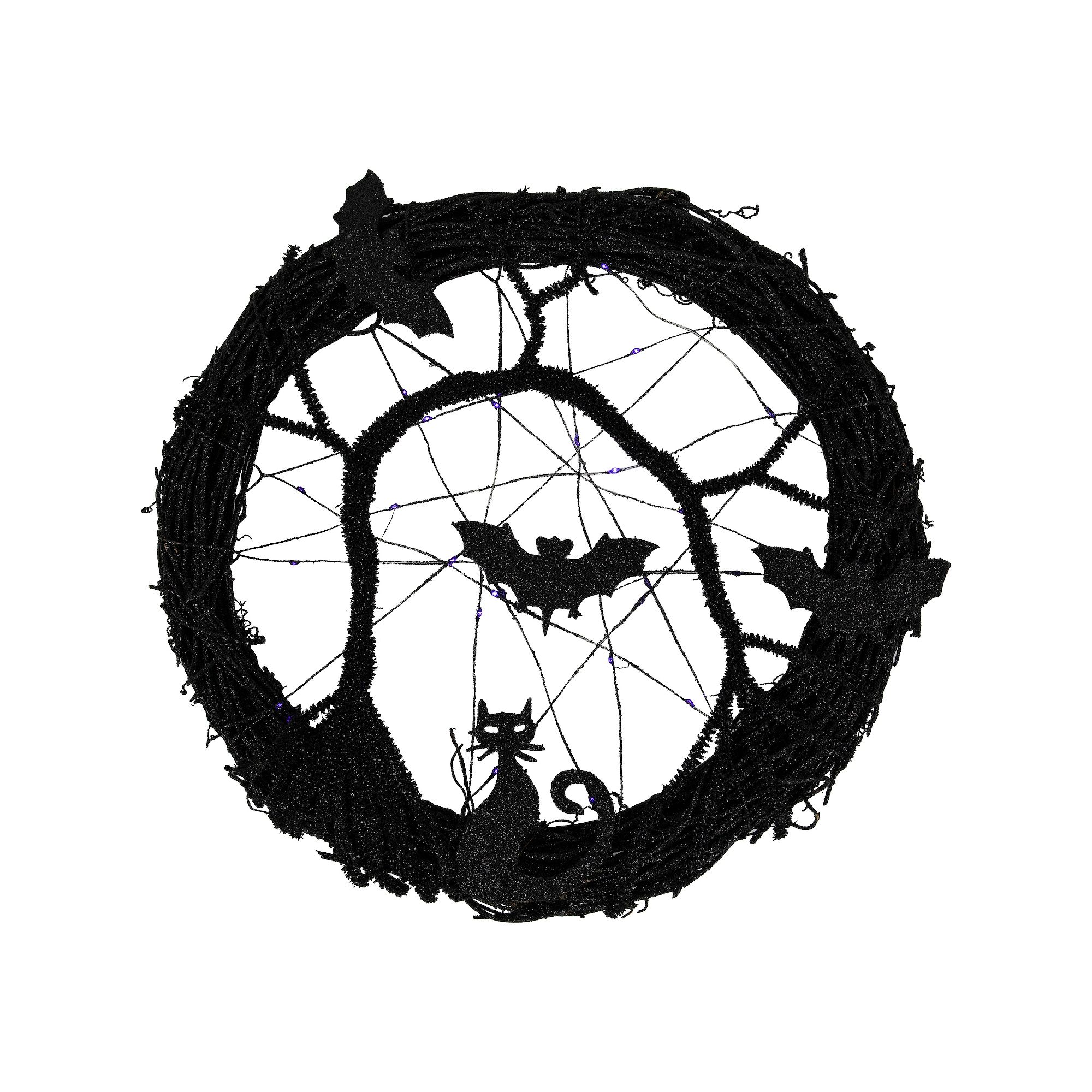 Northlight LED Lighted Black Artificial Twig Halloween Wreath & Bats SKU:1019451 sku 1019451